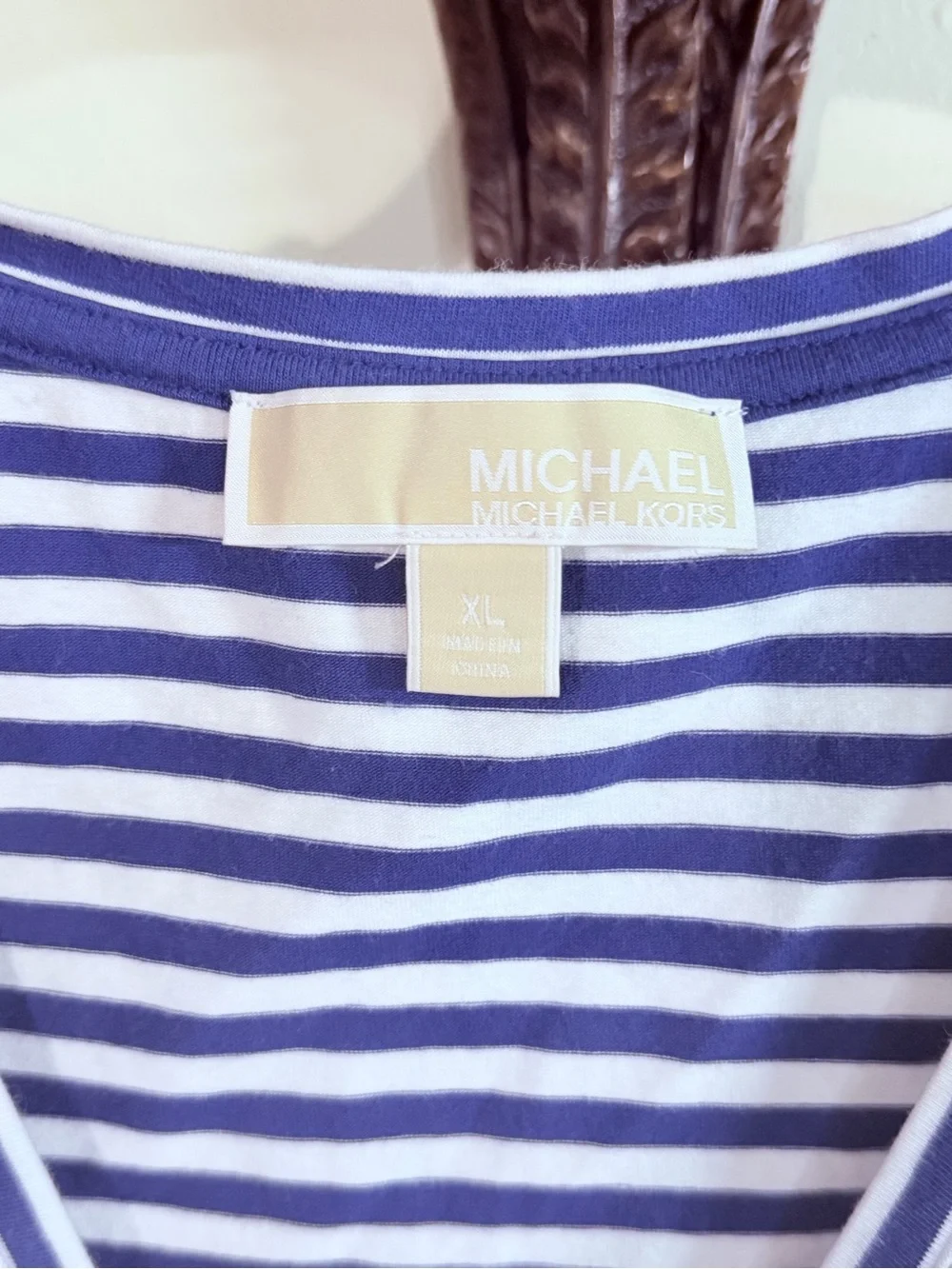 Michael Kors XL Blue White Striped Sleeveless V-Neck Zip Hem Tank Top Preppy